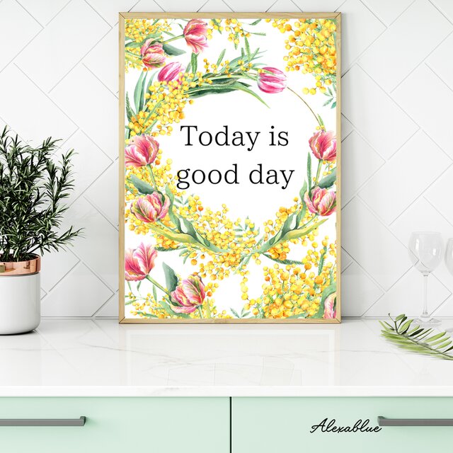 ミモザ＆チューリップ アファメーション インテリアポスター ➂ 女の子部屋インテリアポスター girls affirmation