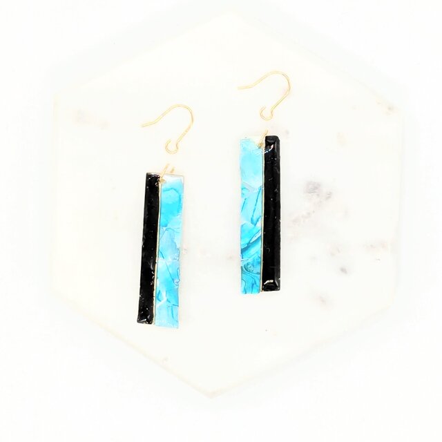 ブルー螺鈿のシェルスティック短冊ピアスイヤリング【2094】