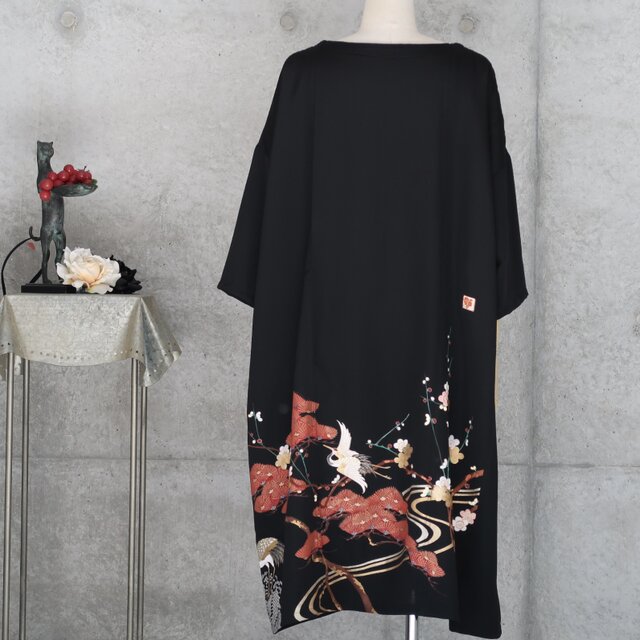 黒留のワンピース/Lサイズ〜 ゆったり目 kimono 着物リメイク | iichi