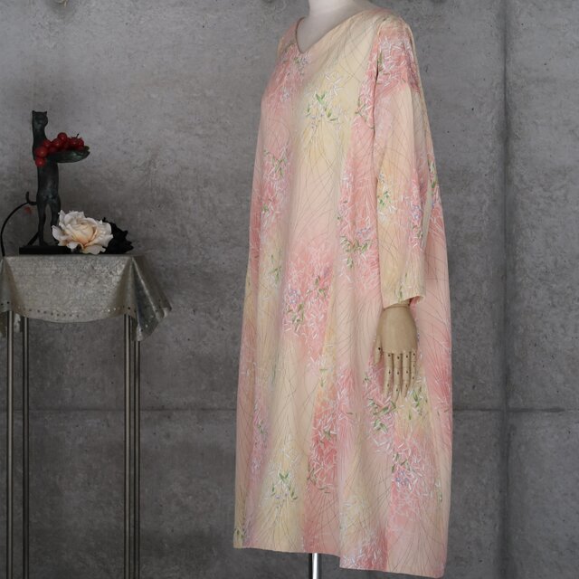 着物リメイク 桜色のワンピース ゆったり目 L〜 フリーサイズ | iichi