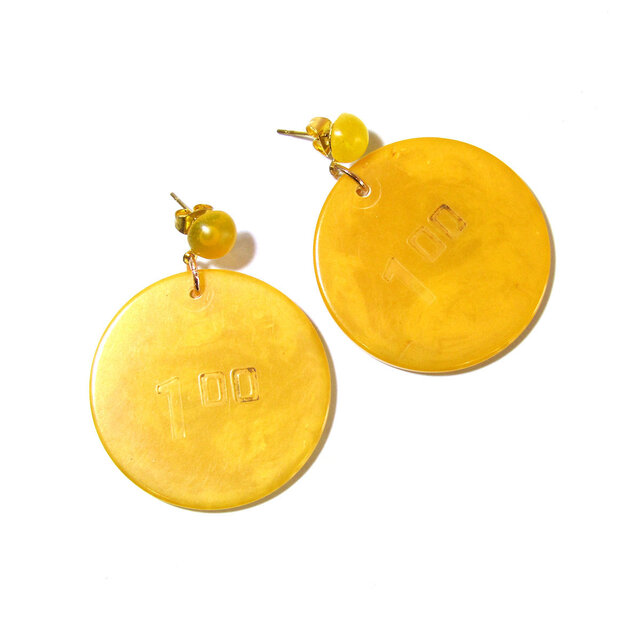 Vintage Yellow Bakelite Casino Chips Earrings ①