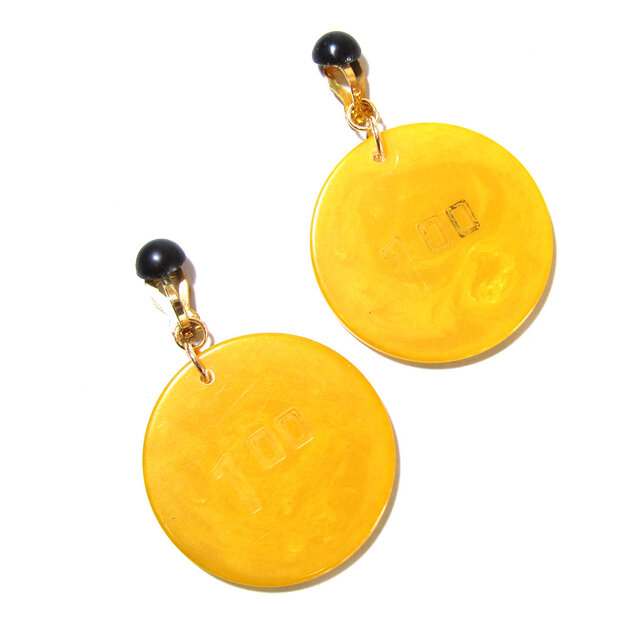 Vintage Yellow Bakelite Casino Chips Earrings ③