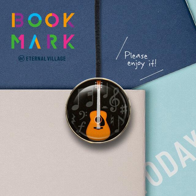 「音楽の響きを感じる栞：フォークギター柄のクリップ型ブックマーカー」No.251