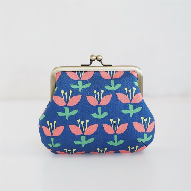 ■がま口ポーチ / チューリップ・ネイビー■ petit (hf-nb)