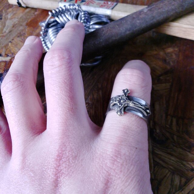 白銅シルバー＆真鍮ブラスゴールド　キリストクロス/十字架　指輪サイズ調整OK　1号～40号　結婚式やイベント、ペアリング製作も可