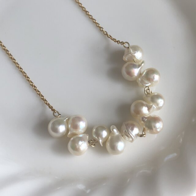 金属アレルギー対応　天然　あこや　真珠　バロックパール　ネックレス　ペンダント　あこや貝　貝殻　シェル　