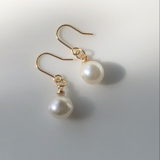 一粒　あこや真珠　ドロップ　パール　フック　ピアス　シェルピアス　綺麗　7mm サイズ　