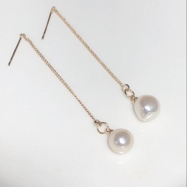 天然あこや　しずく　バロック　パール　本真珠　アメリカンピアス