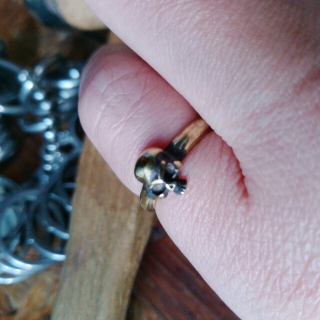 真鍮ブラス製ゴールドカラー・スカル/ドクロ指輪　1～22号サイズ調整OK　結婚、成人式に