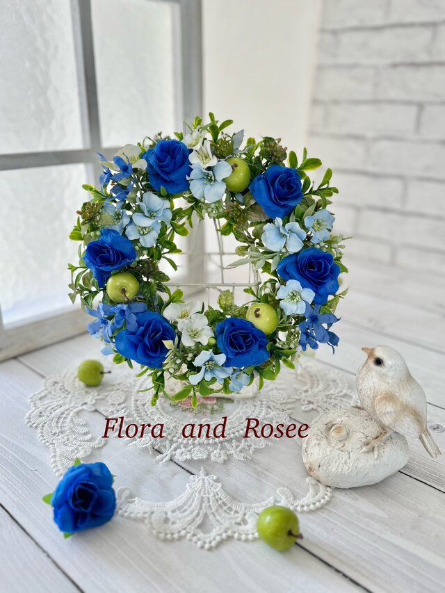 青バラとリンゴのリース