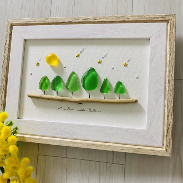 お月見 シーグラスアート インテリア雑貨 癒しの森 星に願いを 観葉