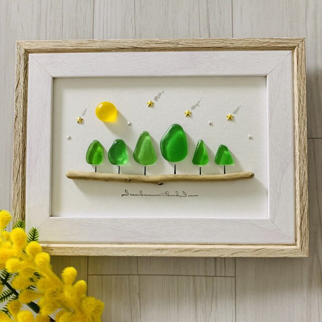 お月見 シーグラスアート インテリア雑貨 癒しの森 星に願いを 観葉