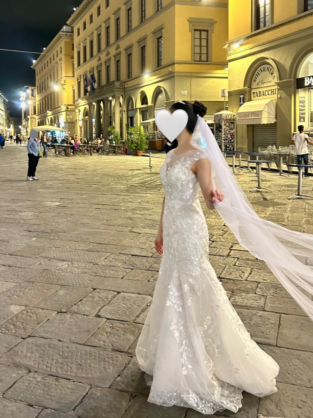 実例写真！ウェディングドレス 繊細レース ソフトマーメイドライン 優雅なシルエット 結婚式/披露宴