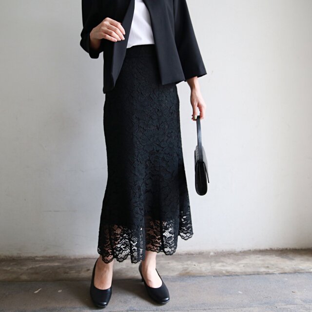 シルエットが綺麗 レース マーメイドスカート 3サイズ　ブラック　0395BK