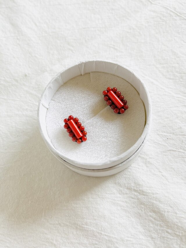 【line赤珊瑚×つぶつぶ赤珊瑚】ピアス