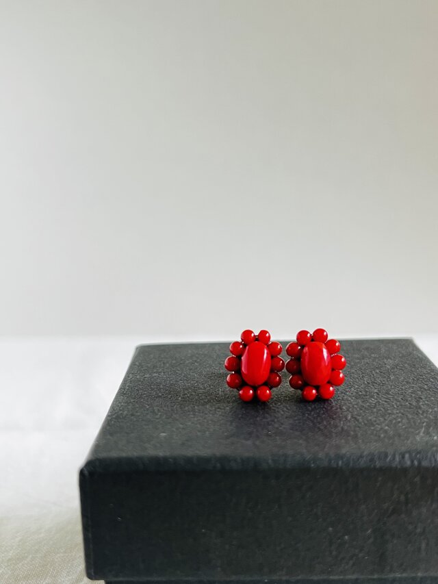 【赤珊瑚×つぶつぶ赤珊瑚】ピアス