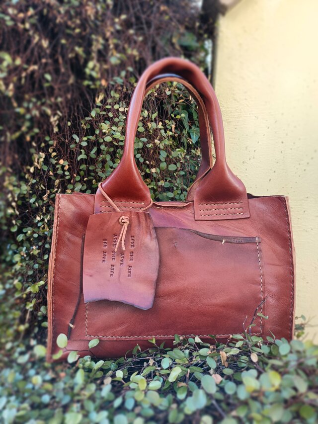 square tote　濃いブラウン　オイルワックスレザー