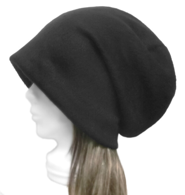 ルーズワッチキャップ◆ウール混バルキーニット◆ブラック　◇ゆったりサイズ・小顔効果・寒い季節におすすめ◇