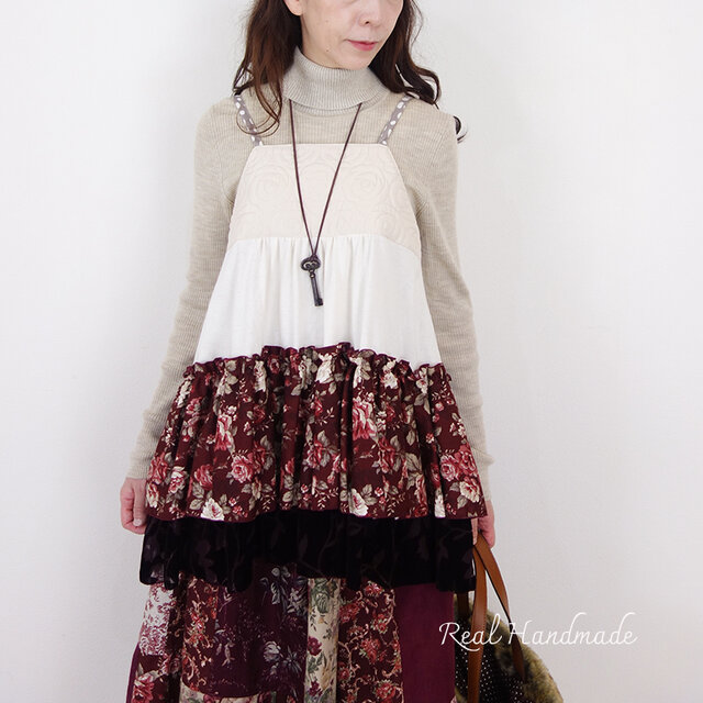 前後OKキルトニットローズフロッキーレースキャミ