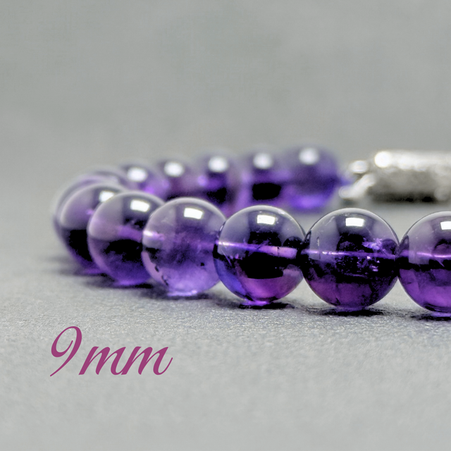 ラス1 9mm sv925  アメジスト/紫水晶  シルバー 天然石ネックレス - 一連 珠紫 M