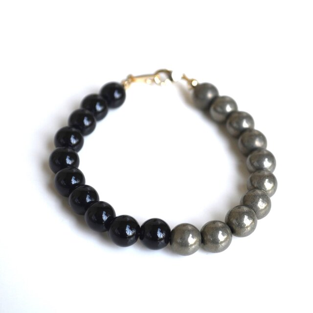 ゴールデンパイライトと黒水晶（モリオン）のブレスレット◆送料無料♪