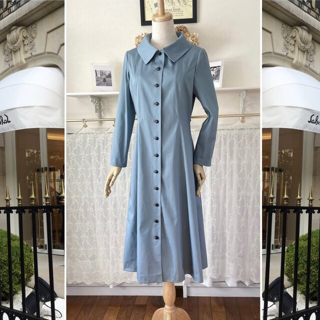 RAI-ATELIER リネンフレアワンピース　スモーキーブルー　作家 RAI-ATELIER リネンフレアワンピース スモーキーブルー 作家