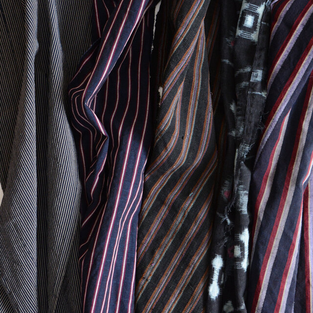 古布 木綿 端切れ 絣 縞模様 藍染 5枚セット リメイク素材 ジャパンヴィンテージ ファブリック テキスタイル 昭和レトロ