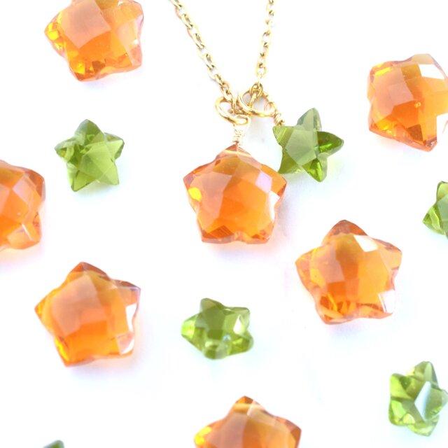 【残り26】アンバーイエロークォーツ　と　グリーンクォーツ　スター　サージカルステンレス40cm