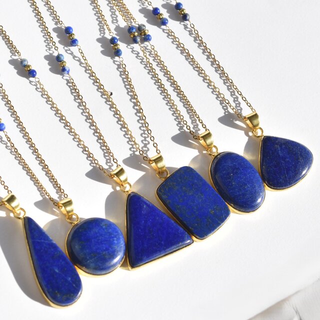 存在感たっぷり♡ラピスラズリ×ゴールドチェーンのロングネックレス 一点もの・選べる】超大粒 夜空 ラピスラズリ サージカルステンレス