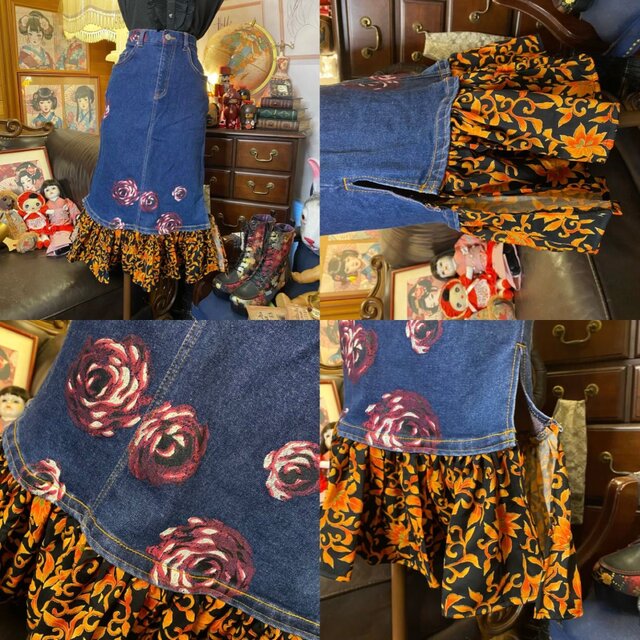 着物 デニム リメイク セットアップ ツーピース 2部式 コラージュ