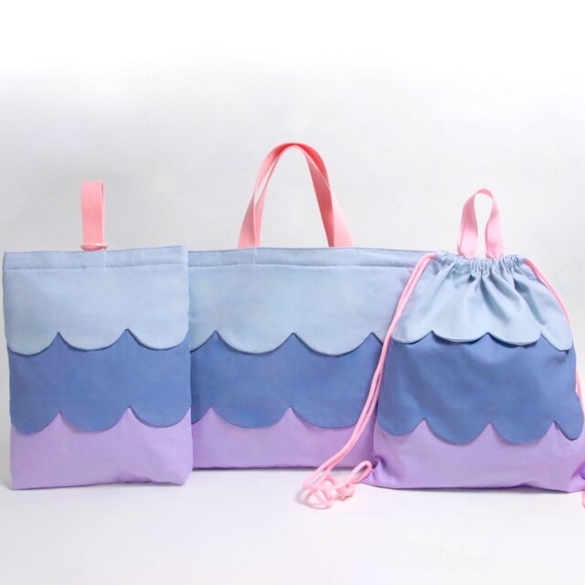 ハンドメイド♡シューズバッグ スカラップデザイン シューズバッグ マーメイドブルー Kids | iichi