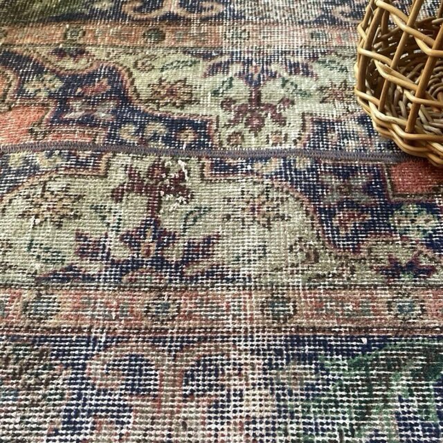 ベージュ／57×219ブルー パッチワーク ランナー トルコヴィンテージ