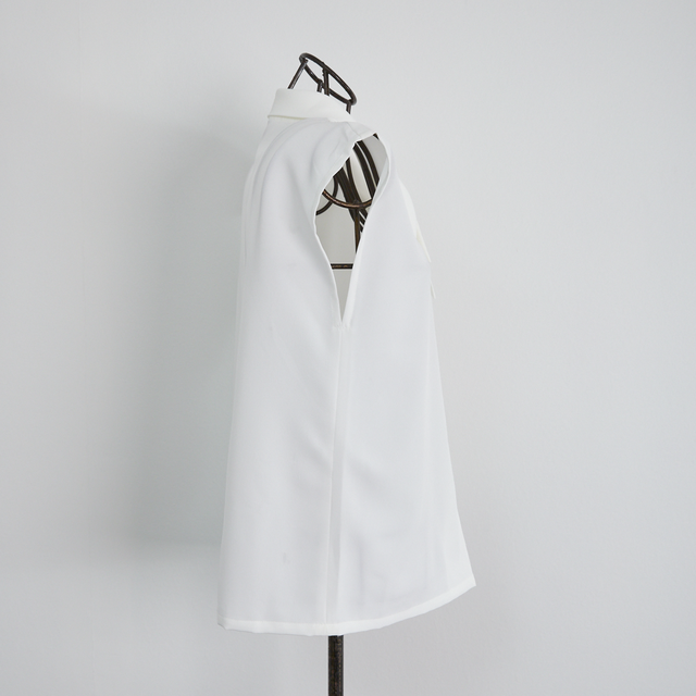 アシンメトリー襟 デザイン シフォン ブラウス ホワイト 0486WH