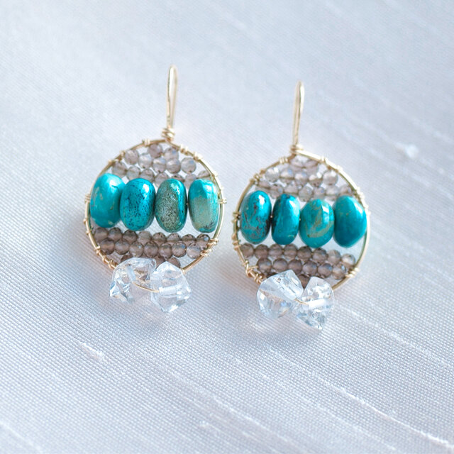 Circle Pierce◇クリソコラとハーキマーダイヤモンドとスモーキークォーツ 14Kgf