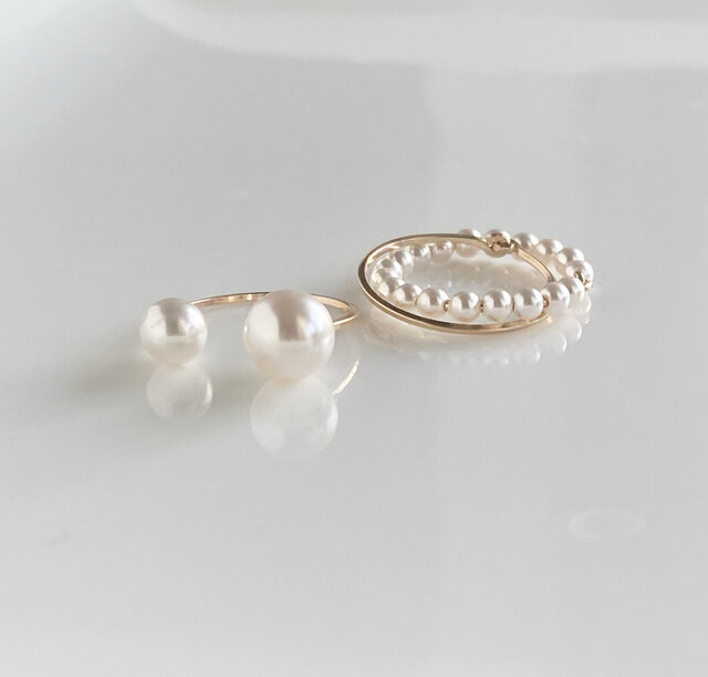 送料無料商品の通販 pearl ring 2点セット Fluid & Twins pearl クリスタルパール アクセサリー