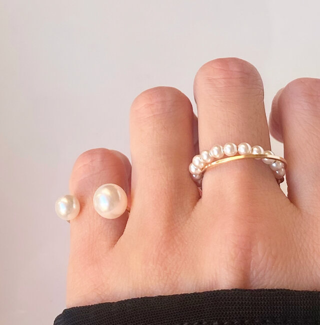 pearl ring 2点セット Fluid & Twins pearl クリスタルパール