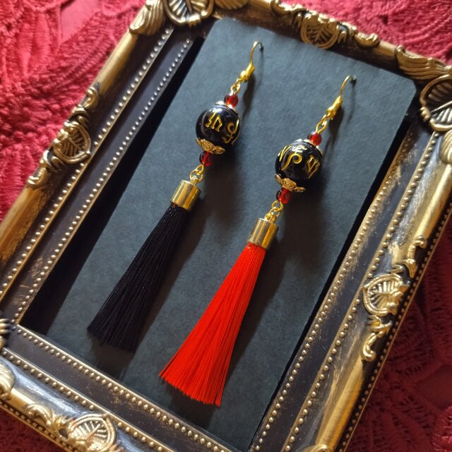 【和風】梵字の和風ゴシックピアス（イヤリング）【チャイナ】【中華風】【着物】【袴】【和ロリ】【和ゴスのコピー