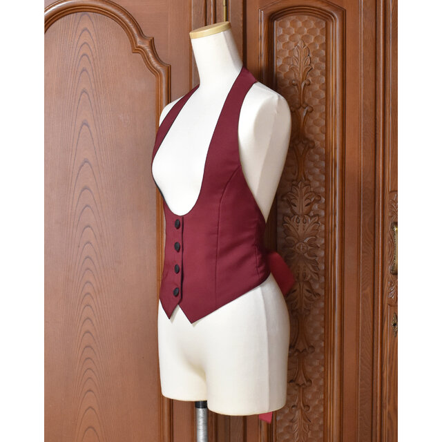 バックリボンカマーベスト（ダークレッド＆ブラック）