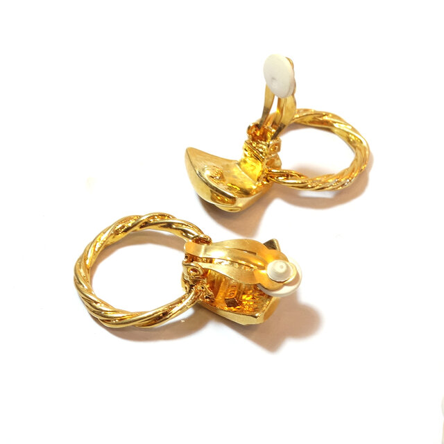 80s France 「Karl Lagerfeld」 Vintage Gold Tone Design Earrings 