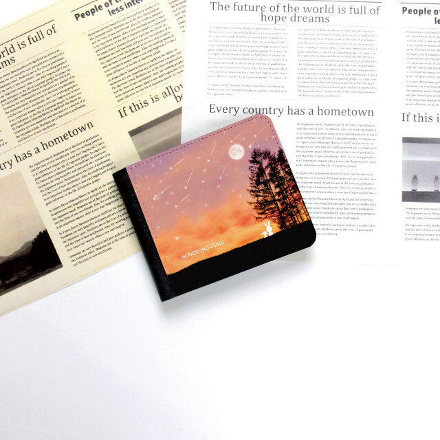 （送料無料）二つ折り財布（かぶせ蓋タイプ）【ほのほのぼのうさぎ（Evening Moon）】（名入れ可）