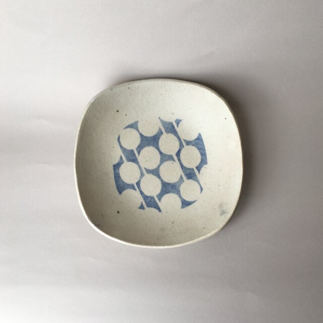 スリップ模様 角丸四方皿