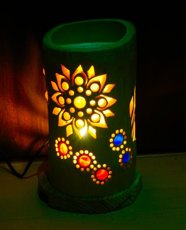 ◆全面彫◆竹灯り・竹あかり・竹灯籠　 ～～ 癒しの灯り ★ビー玉竹★～～