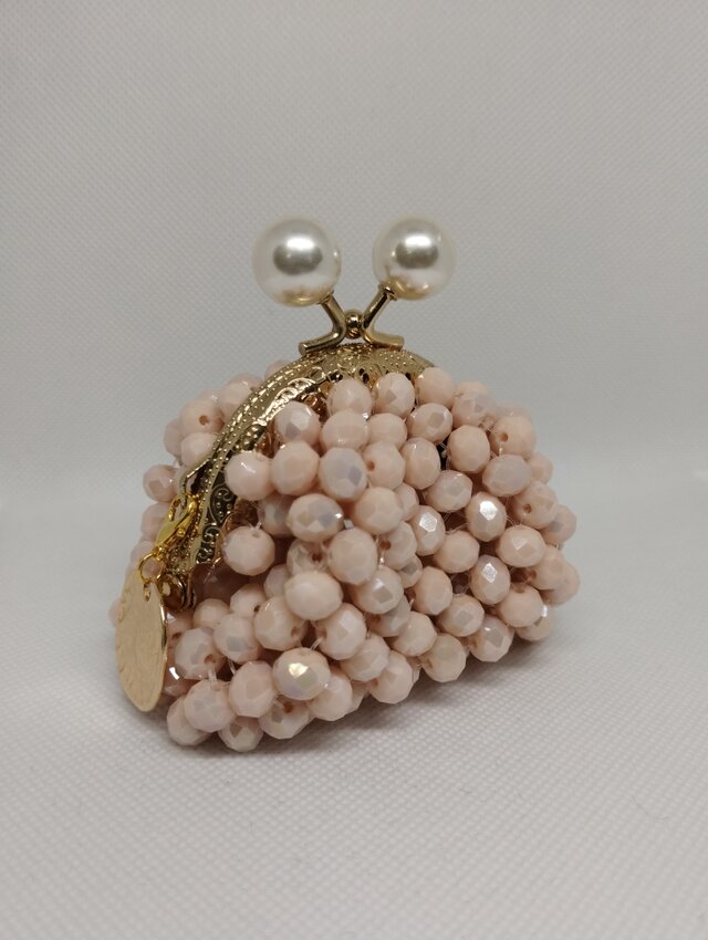 2✿ビーズがま口☆コインケース☆パールピンク