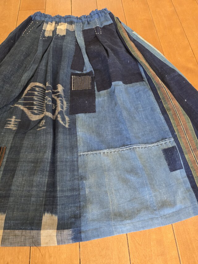 古布 リメイク 手作り BORO 襤褸 パッチワーク スカート | iichi 日々