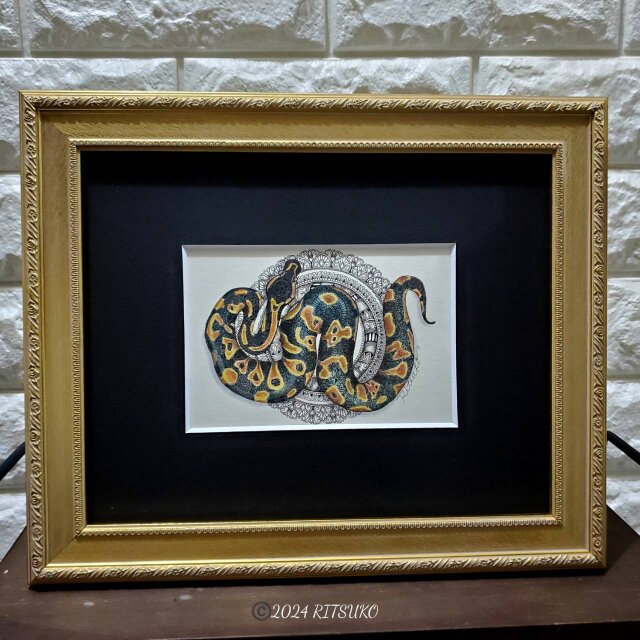 原画 2025 干支 乙巳 蛇 巳 蛇の絵 額入り 額装付き 新品 壁掛け