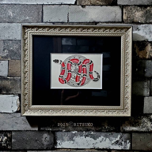 原画 2025 干支 乙巳 蛇 巳 蛇の絵 額入り 額装付き 新品 ボールペン画 日本人作家 現代アート インテリア