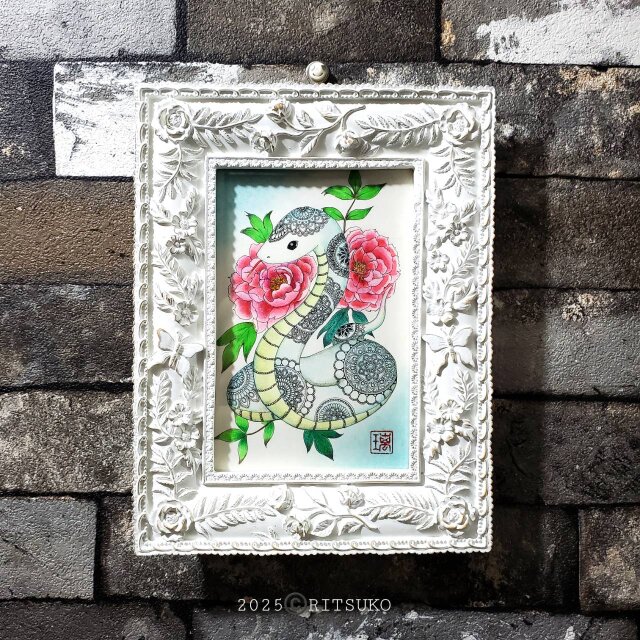 原画　蛇　干支　動物画　絵画　アクリル画　現代アート　細密画　一点物　手描き 原画 蛇 干支 動物画 絵画 アクリル画 現代アート 細密画 一点物