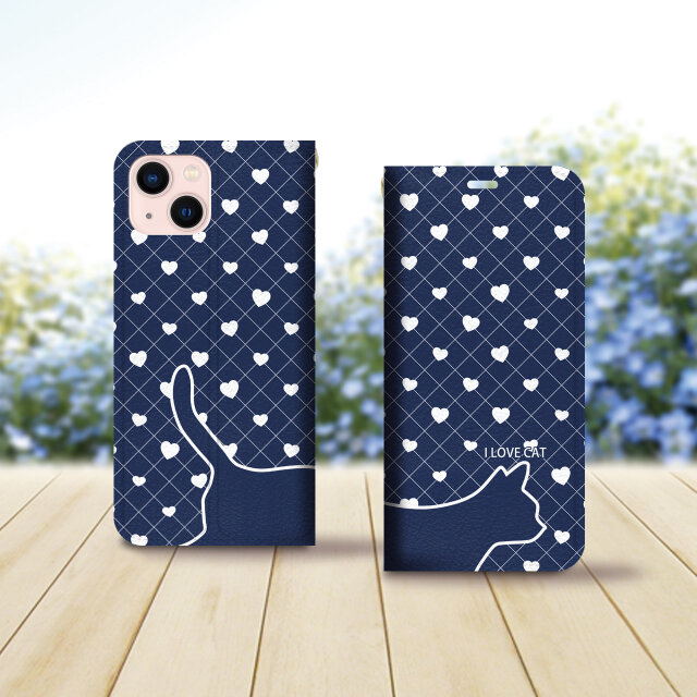 帯なし iPhone 手帳型スマホケース （カメラ穴あり/はめ込みタイプ）【にゃんこハート】