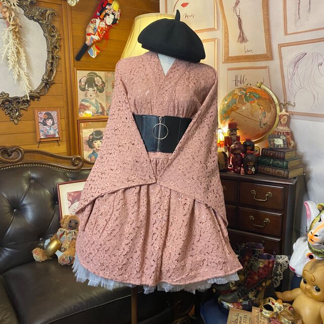 和洋折衷 総レース浴衣 リメイク ミニ丈 ワンピース ドレス