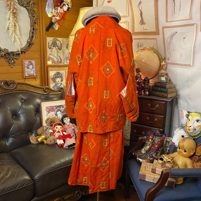 リメイク着物ワンピース セミロング アンサンブル 帯 和洋折衷 鮮やか